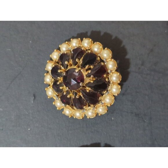 Vintage Napier Clip-On Earrings With Faux Pearls & Gems Estate  Patent Pending - Picture 3 of 8